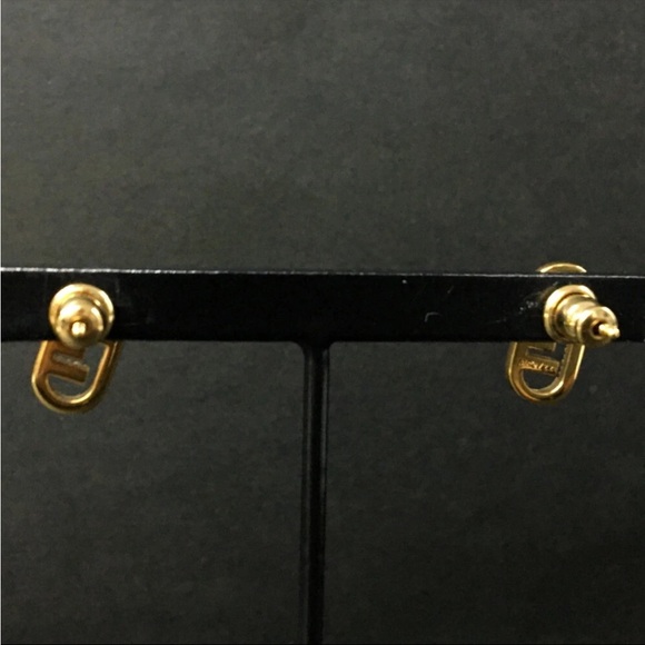 FENDI FF Logo Rhinestone Gold Tone Pierced Earrings - Picture 4 of 7